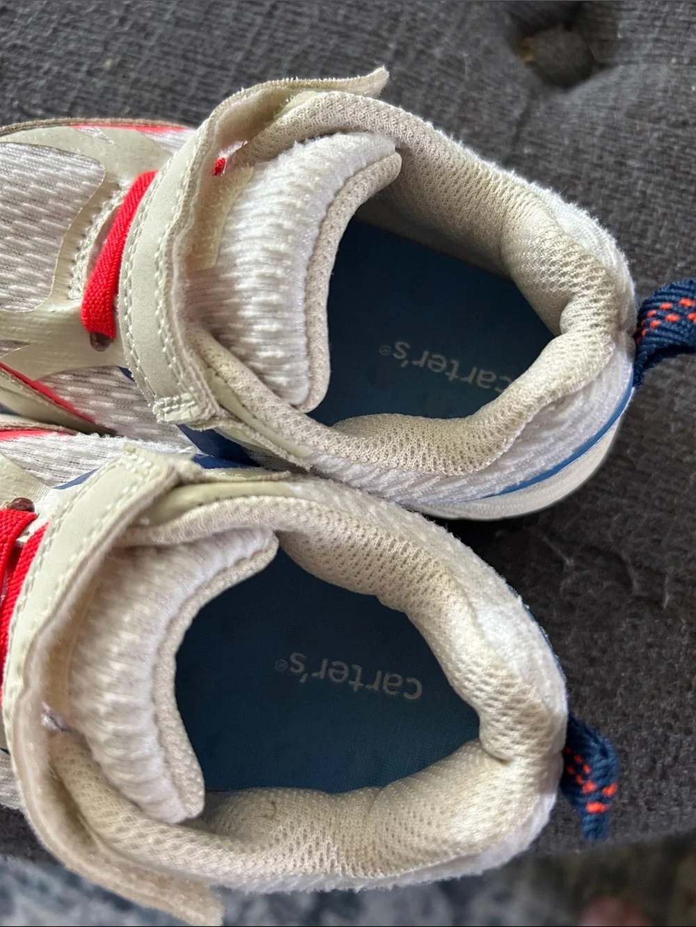 Carter's Cream and Red Toddler Athletic Sneakers with Hook-and-Loop Strap
